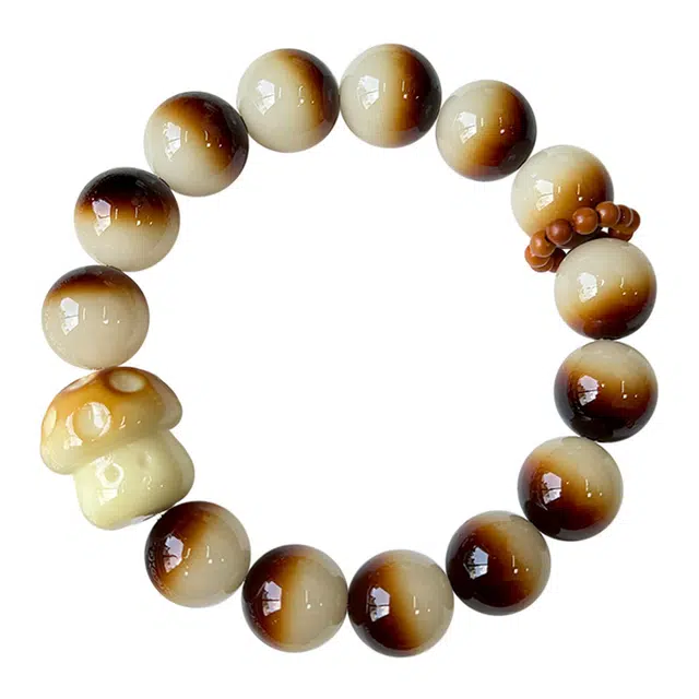 聆听花开 焦糖炭烧绕指柔文玩佛珠可爱卡通萌趣个性日常百搭简约转运珠高级感手饰品蘑菇#好运 菩提根 手串 男女同款情侣款