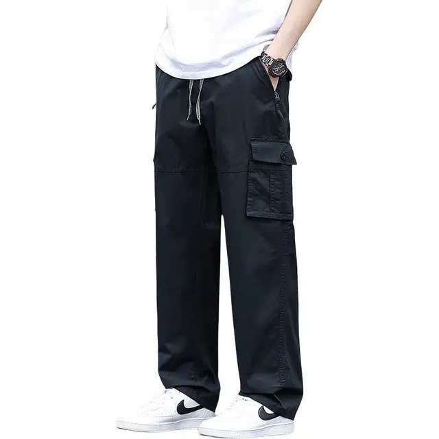 么宁 纯棉多口袋工装裤简约百搭宽松直筒裤舒适透气个性时尚户外日常运动休闲裤 男女同款