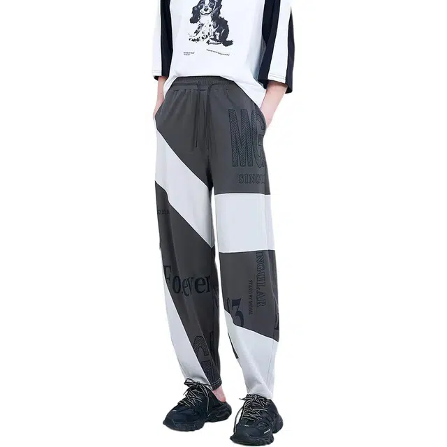 木果果木 夏季 针织裤字母印花通勤风高腰长裤休闲裤 宽松 女款