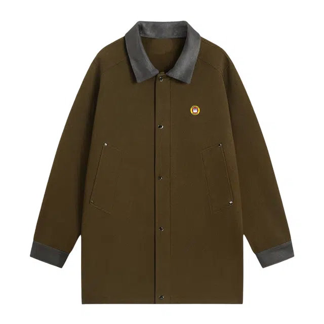 吾皇猫 原创美式复古高街简约基础款学院风撞色翻领春秋季中长款外套潮流潮牌休闲宽松上衣时尚百搭痞帅高级感 风衣 男女同款