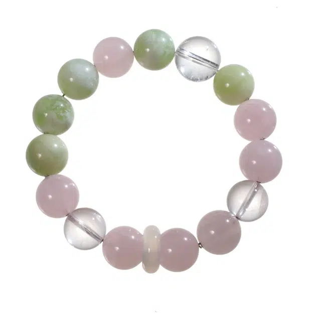 千叶珠宝 「澄空叠璧·琉光绕」 优雅可爱灵动粉绿水双拼桃花轻奢高级感小众设计款#好运天然 粉水晶 手串 男女同款情侣款
