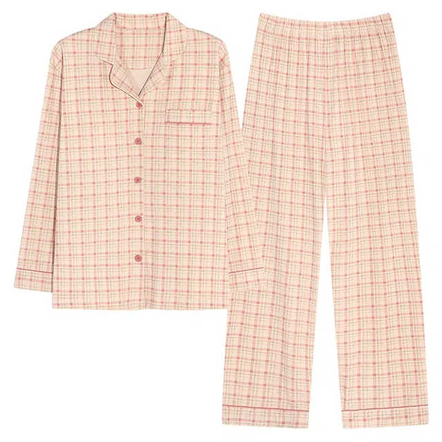 莫代尔 春秋季韩版舒适柔软个性翻领开衫宽松显瘦带胸垫防凸点家居服可外穿睡衣套装 女款