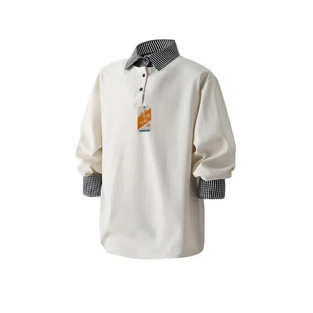 北欧攻略 韩版休闲假两件格子拼接春款卫衣 男女同款