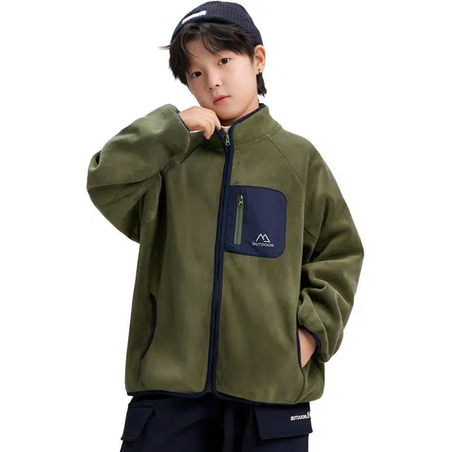 左西夹克 宝藏时尚潮酷简约设计感休闲经典百搭无性别主义穿搭纯色冬季美式宽松加绒加厚绒面外套 儿童款