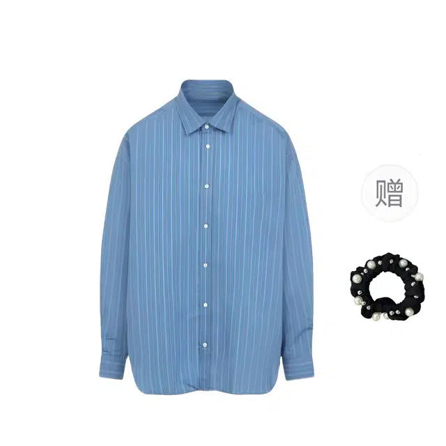 雾闪闪 条纹宽松显瘦慵懒休闲风开衫上衣长袖衬衫 女款