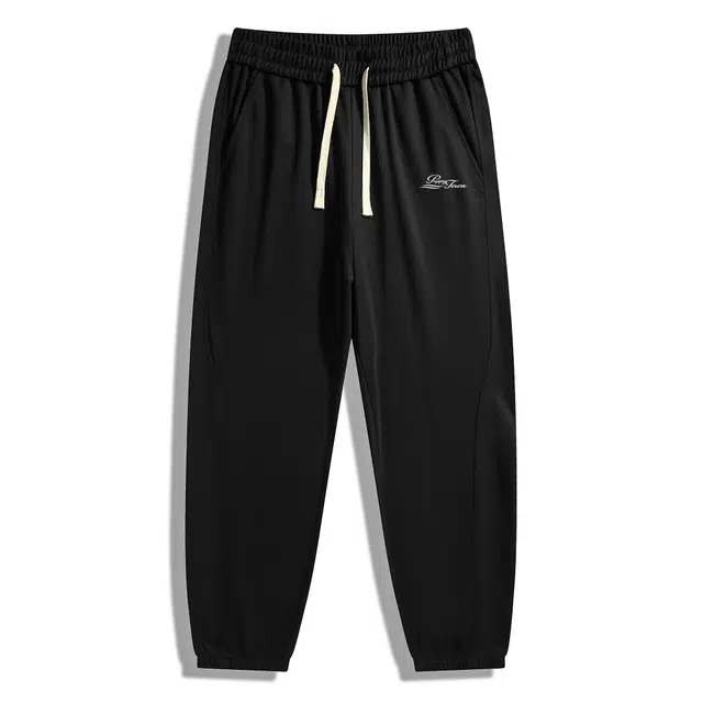 黑恐龙 美式高街潮流字母印花立体纯色中腰系带简约直筒垂感时尚百搭舒适宽松束脚裤日常通勤九分休闲裤 男女同款