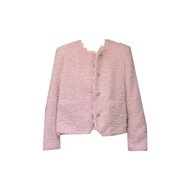 敲模女孩 法式慵懒风蕾丝边小香风百搭甜美气质绒感外套 女款