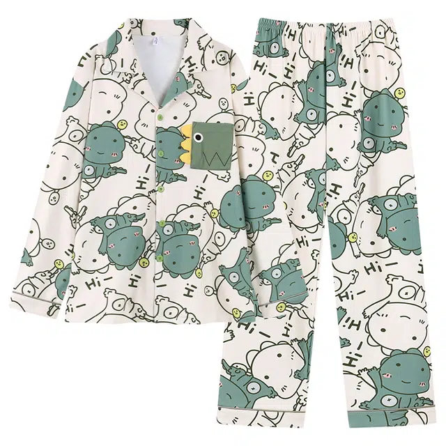 俏霓桐 秋冬季可爱卡通保暖德绒蓄温翻领开衫双口袋简约清新休闲长袖长裤家居服可外穿睡衣套装 男款