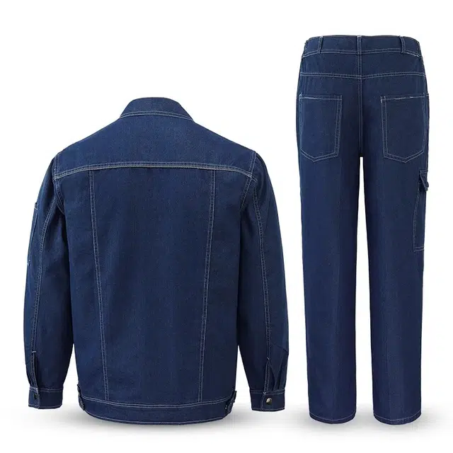 邦固依品 牛仔工作服男夏季薄款透气拉链大口袋工厂车间电焊工劳保服休闲运动套装 男女同款