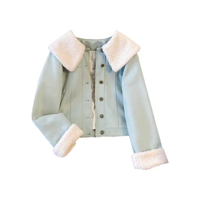 敲模女孩 法式慵懒小香风皮毛一体羊羔绒短款绒感外套 女款