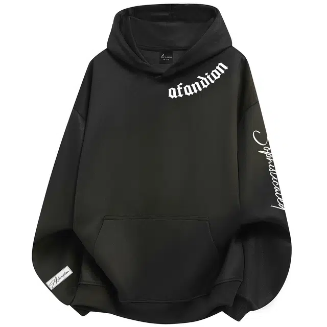 阿凡迪 【华棉重磅】美式高街潮流哥特字母个性袖子印花校园风学生休闲街头百搭舒适慵懒基础纯色无性别主义宽松舒适连帽卫衣 男女同款