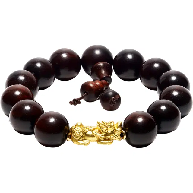 钵提 国潮古法镀金貔貅招财手饰盘玩#好运 紫檀属 木作手串 男女同款情侣款