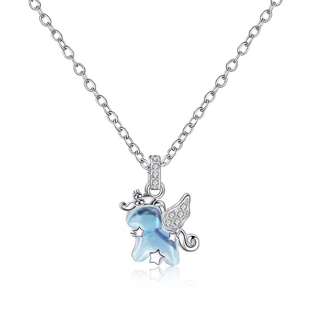 克兰茜 独角兽 森系小清新高级百搭温柔可爱精致小飞马 个性小众设计浪漫高级感甜美日常通勤风百搭 闪耀星星 琉璃 项链 女款