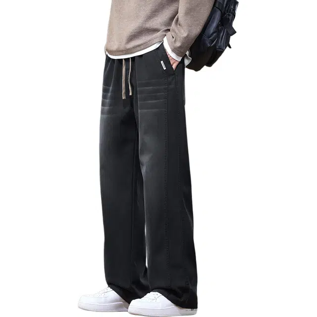 协协乐 美式复古做旧水洗机能风春秋季高街潮牌宽松直筒阔腿拖地裤青少年痞帅弹力抽绳百搭休闲运动长裤牛仔裤 男款