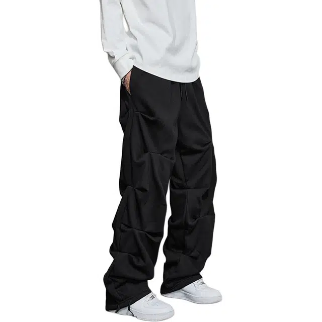 隐狼世家 男春秋潮牌美式高街设计感褶皱痞帅宽松阔腿裤休闲裤 男款