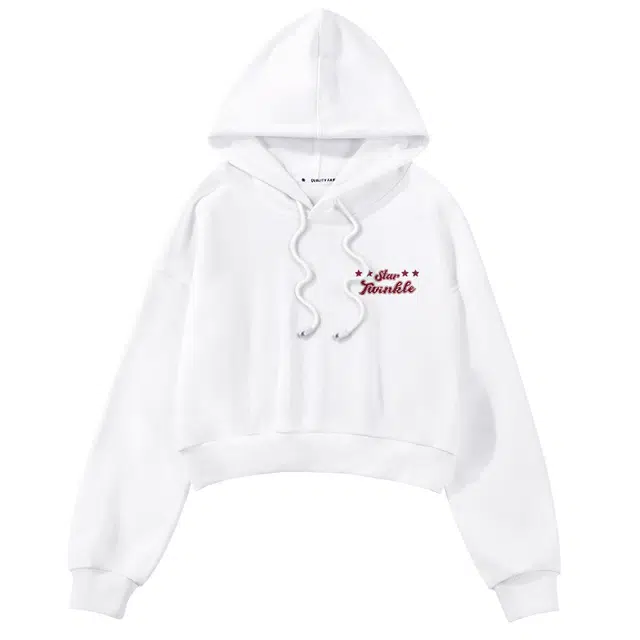 棉致 美式字母涂鸦卡通可爱百搭潮流创意简约舒适落肩连帽短款长袖卫衣 女款