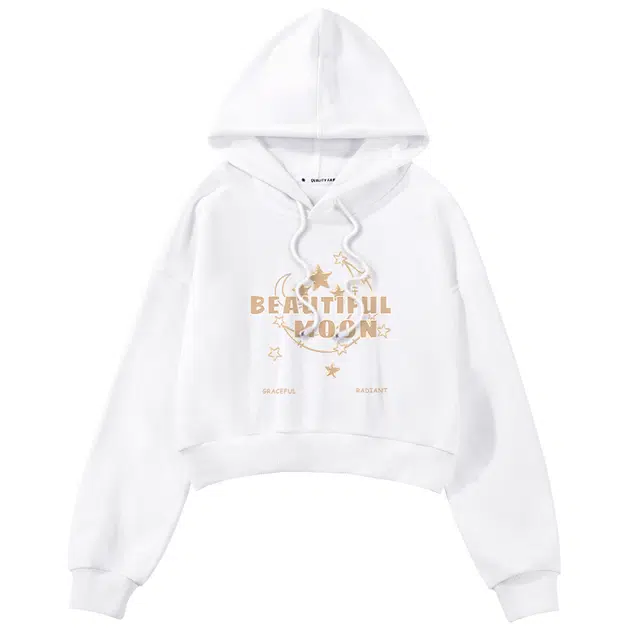 棉致 星月夜涂鸦潮流百搭时尚创意简约舒适落肩连帽短款长袖卫衣 女款