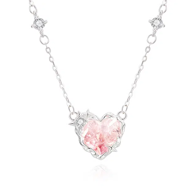 【怦然心动】 珍·尚银 中国黄金 樱花粉冰屿系列 轻奢小众设计吊坠 日常简约百搭温柔气质高级感 告白生日锁骨链礼赠 琉璃 项链 女款