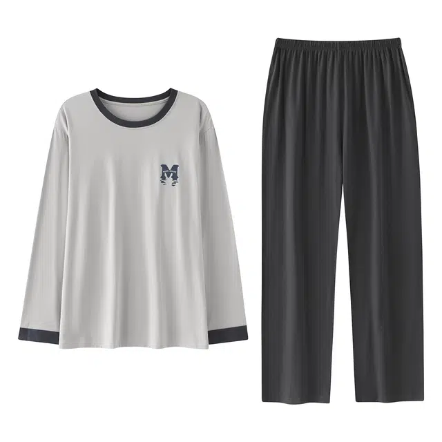 莫代尔 春秋季休闲百搭个性圆领套头简洁宽松家居服可外穿男士睡衣套装 男款