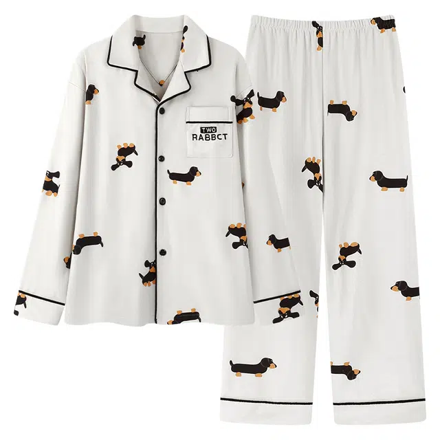 俏霓桐 秋冬季简约可爱卡通德绒保暖开衫翻领蓄温休闲高级感长袖长裤家居服可外穿睡衣套装 男款