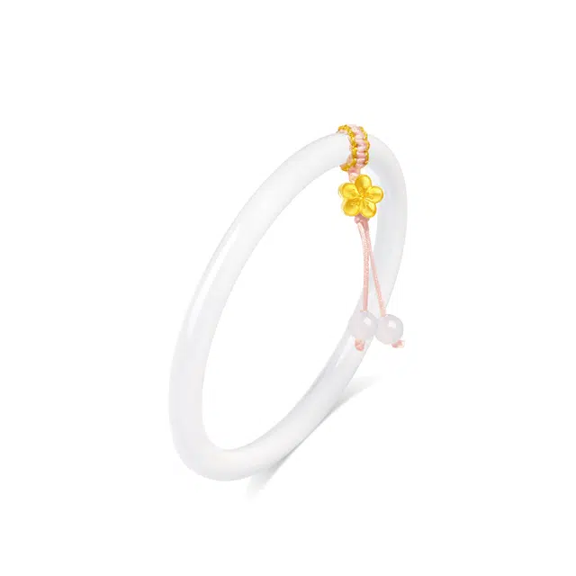 【999足金纯金 桃之夭夭】 福韵金 六桂福 桃花流苏转运珠新中式手饰国潮轻奢高级优雅气质甜美温柔招财招桃花简约高级 玉髓 手镯 女款