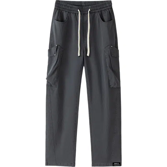 个性多口袋设计赫赫良衣 美式复古痞帅高街少年感纯色工装阔腿长裤子高颜值百搭舒适运动显高显瘦小众高级感学院风韩系潮牌休闲裤 男女同款