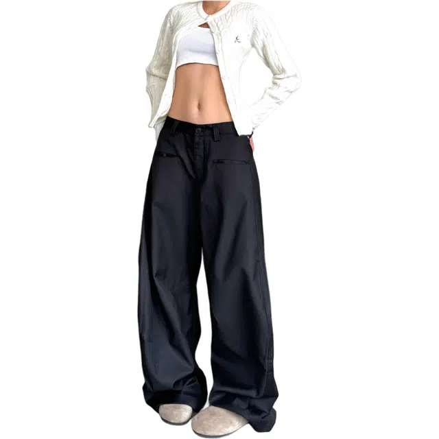 如续 潮流纯色基础款百搭宽松阔腿长裤舒适松弛感拖地通勤休闲裤 女款