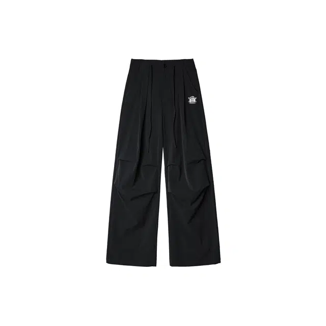 喜羊羊与灰太狼 美式复古高街显腿长褶皱西裤可拆卸灰太狼金属趣味装饰潮流个性高级感伞兵风纯色日常通勤宽松百搭垂感舒适休闲裤 男女同款