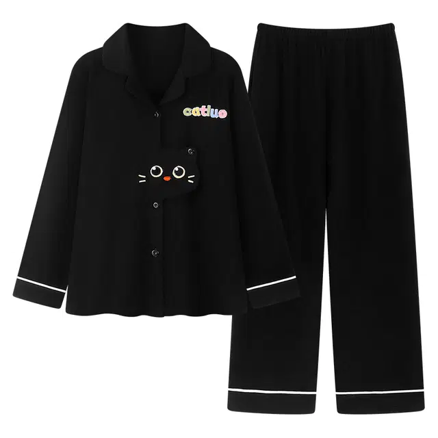 俏霓桐 秋冬季简约可爱卡通翻领开衫双口袋保暖德绒蓄温甜美休闲长袖长裤家居服可外穿睡衣套装 女款