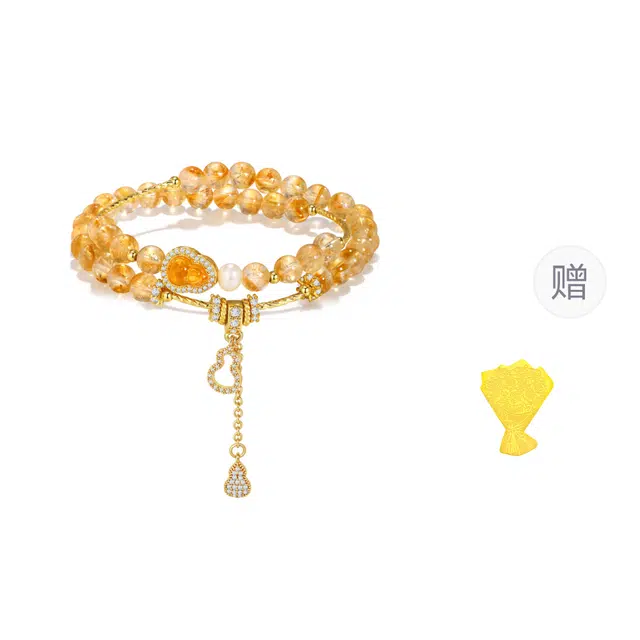 【高品质曜晶级】 金六福吉祥 福运连绵招财转运纳福新中式国潮风精致简约小众设计好运天然 黄水晶 手串 男女同款情侣款