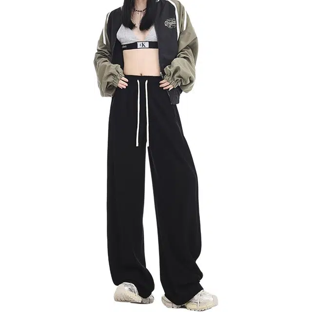 如续 立体剪裁美式高街百搭显瘦抽绳高腰阔腿休闲裤 女款