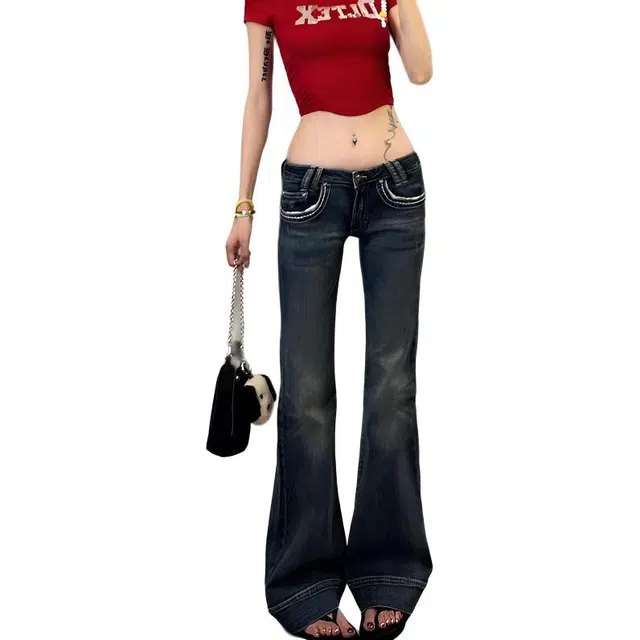 如续 潮流做旧古早风低腰氛围感微喇长裤复古百搭舒适垂感拖地牛仔裤 女款