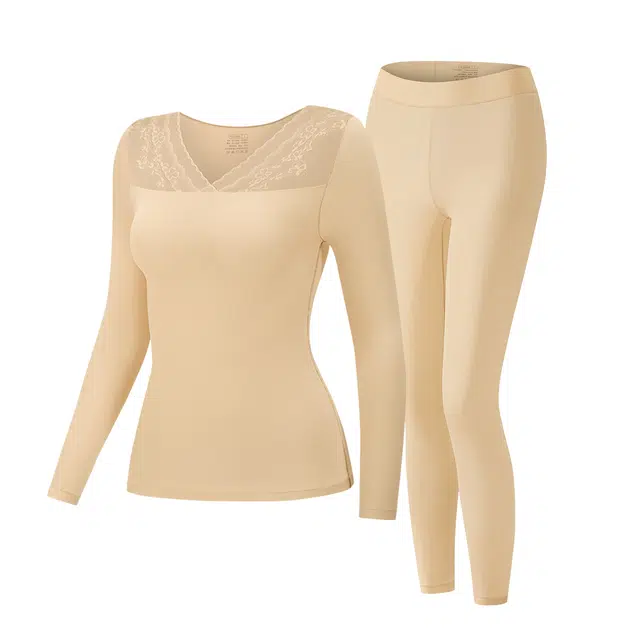 草本初色 蕾丝玻色因养肤无痕肌底衣抗静电内搭锁温轻薄隐形裸感高弹服帖不臃肿无束缚秋冬保暖套装 女款