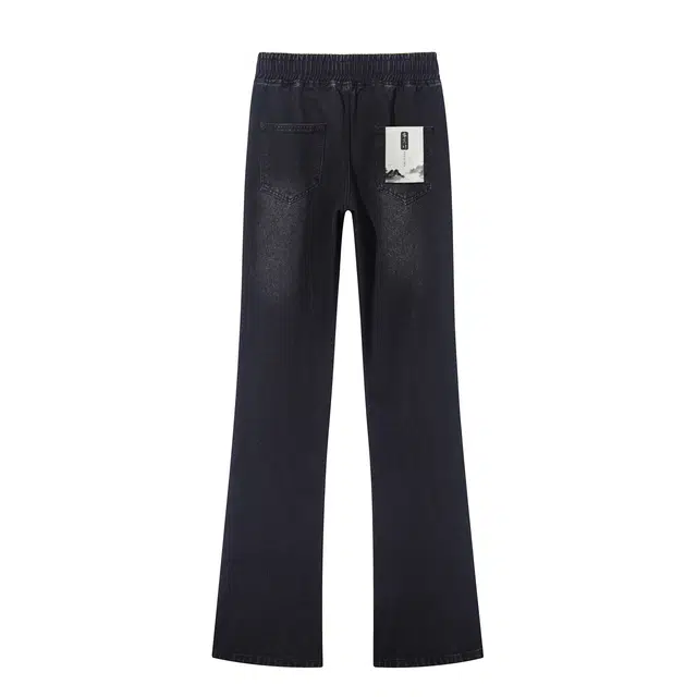 【分割拼接微喇显高显瘦】布客行 美式高街修身复古水洗做旧磨白亲肤柔软透气抽绳系带休闲百搭长裤子废土风直筒垂感阔腿牛仔裤 男女同款