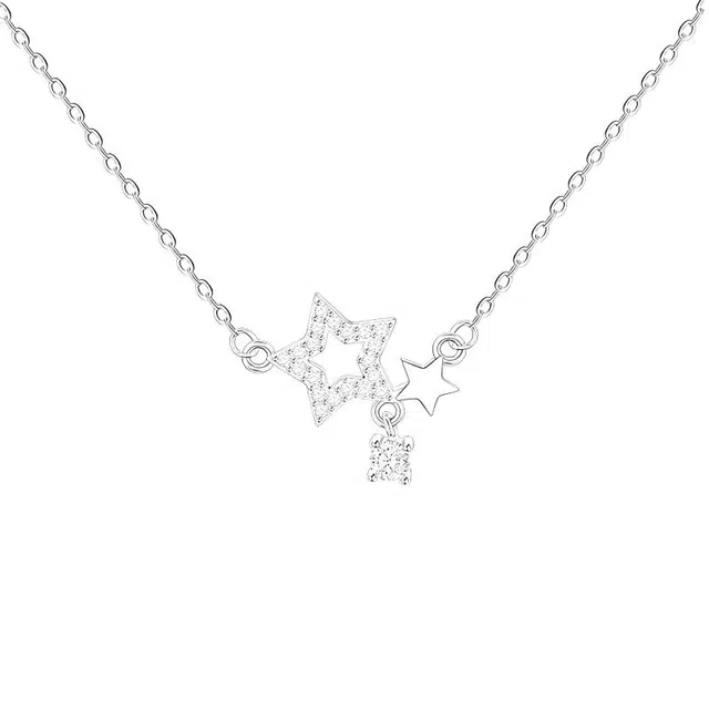 【足银999双子星锁骨链】 京华录 星星系列 星光璀璨 轻奢小众设计五角星 星语心愿在逃公主日常百搭吊坠 锆石 纯银项链 女款