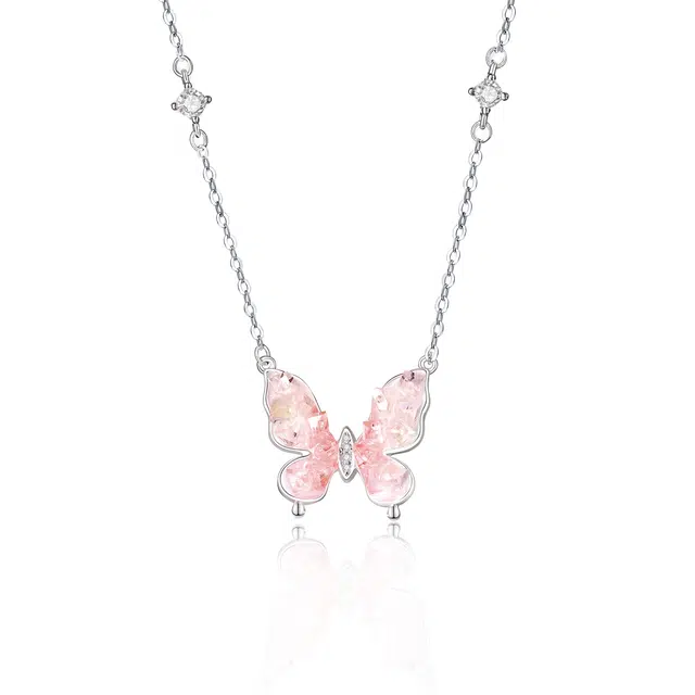 【爆闪！！】 珍·尚银 中国黄金 接住招桃花的蝴蝶！轻奢小众设计吊坠日常简约百搭温柔气质高级感告白生日锁骨链礼赠好运 琉璃 项链 女款