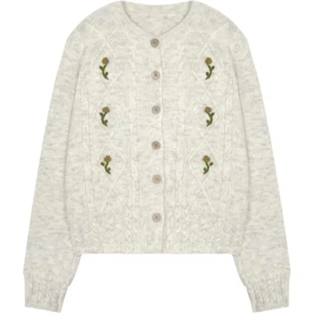 花蔓色 法式韩系温柔甜美减龄刺绣钩花开衫外套时尚针织衫 女款