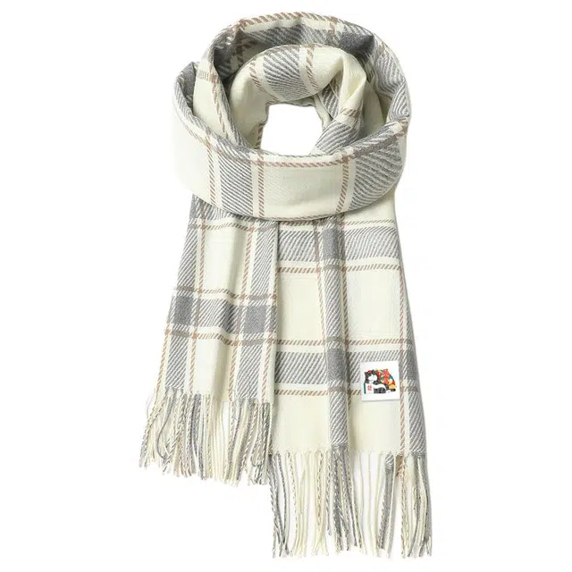 吾皇猫 韩系小清新百搭黑白格纹秋冬柔软保暖加厚 聚酯纤维 绒线围巾 男女同款情侣款