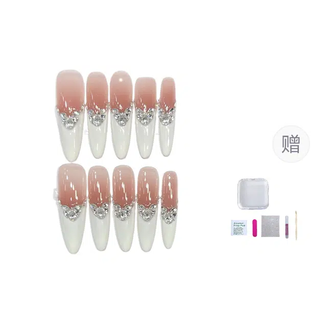 几多萌 【圣洁】纯手工穿戴甲高级感法式美甲贴片锆石碎钻甲片  中长款白色纯色
