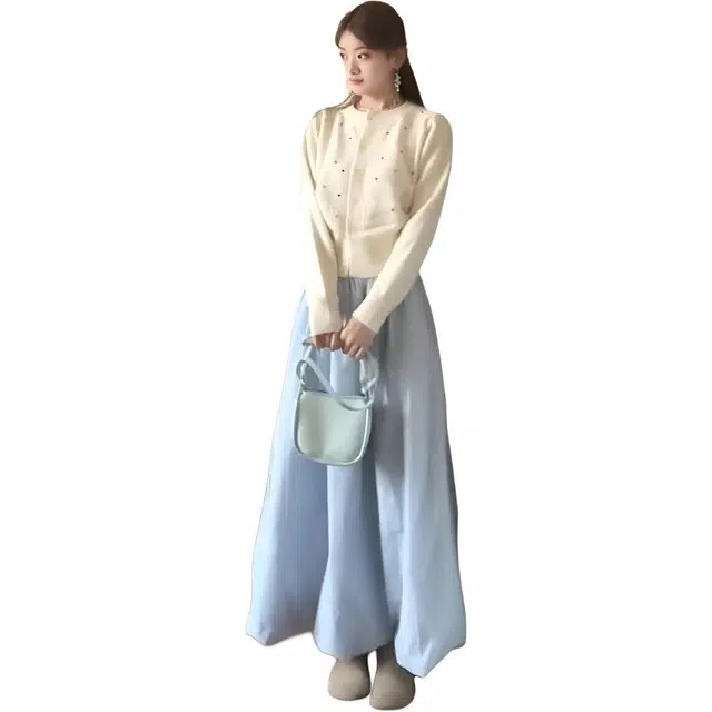 敲模女孩 学院风温柔气质穿搭慵懒圆领针织衫简约时尚舒适半身裙裙装套装 女款