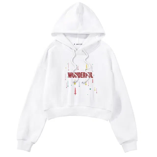 棉致 奇妙流星涂鸦潮流百搭时尚创意简约舒适落肩连帽卡通短款长袖卫衣 女款