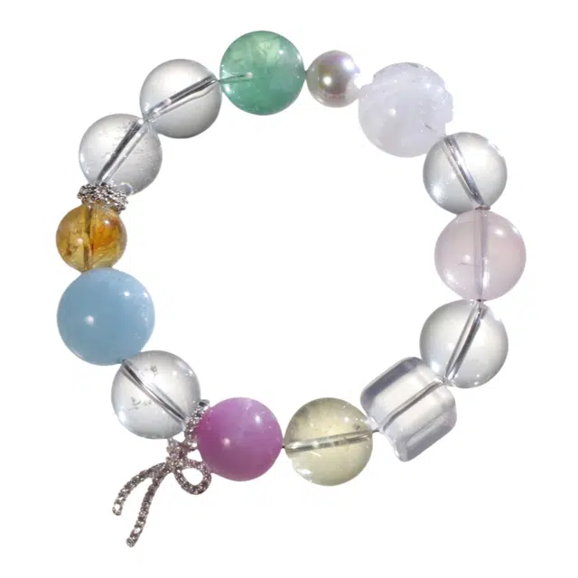 千叶珠宝 银蝶栖珠琉光映韵多宝蝴蝶结流苏元气活力甜美新中式国潮小众设计#好运天然 多色水晶 手串 男女同款情侣款