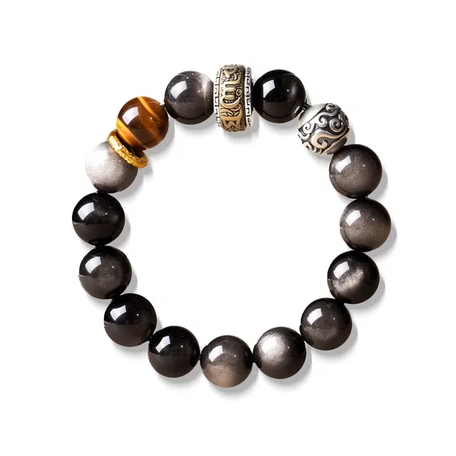 【百无禁忌百财来】 玉临门 顺利 石来运转 中式复古肌理国风 小众百搭 轻奢时尚#好运 黑曜石 手串 男女同款情侣款