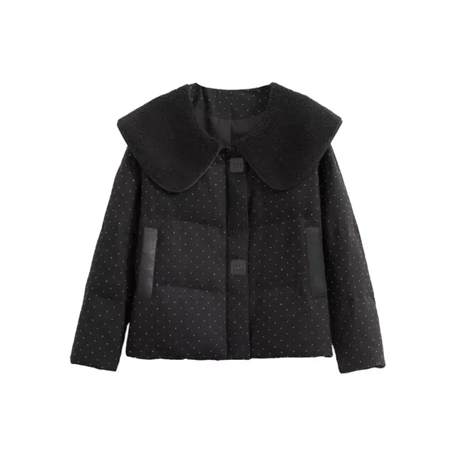 敲模女孩 甜酷风大翻领镶钻保暖舒适宽松绒感外套 女款