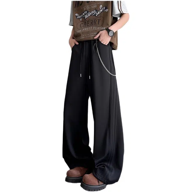 木木兔 美式弯刀直筒工装裤时尚设计感宽松慵懒风运动阔腿休闲裤 男款