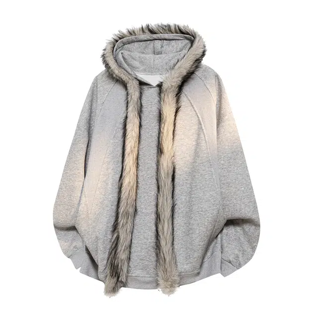 【轻奢座山雕仿水貂绒毛领】布客行 美式复古高街潮牌落肩长袖外穿都市设计感老钱港风纯色宽松舒适亲肤百搭慵懒风重磅套头卫衣 男女同款