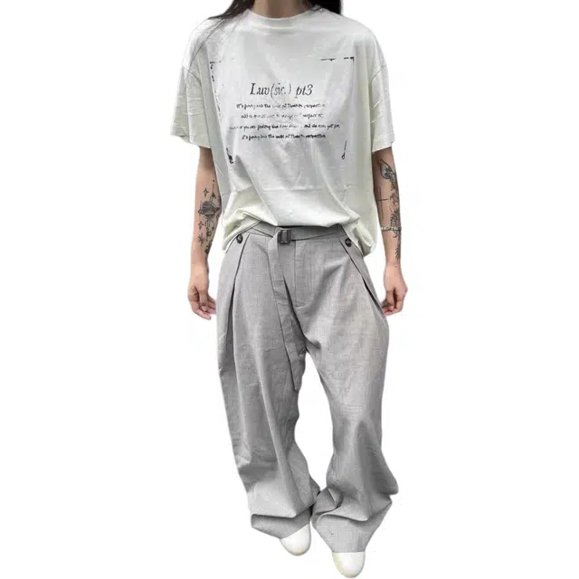 拓菲 亚麻纹打褶宽松袈裟'坐禅'西裤阔腿裤秋款长裤休闲裤 男女同款