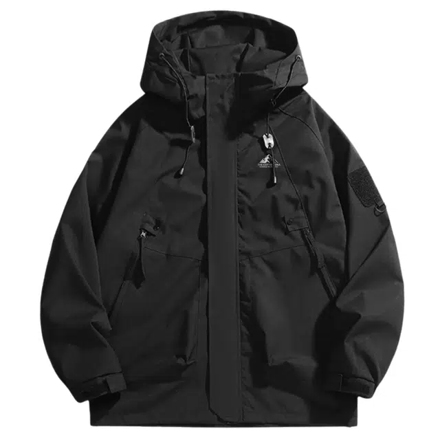 棉基因  美式高街简约山系户外机能魔术贴休闲百搭宽松连帽拉链大口袋  防水防风透气耐磨防雨冲锋衣 男女同款