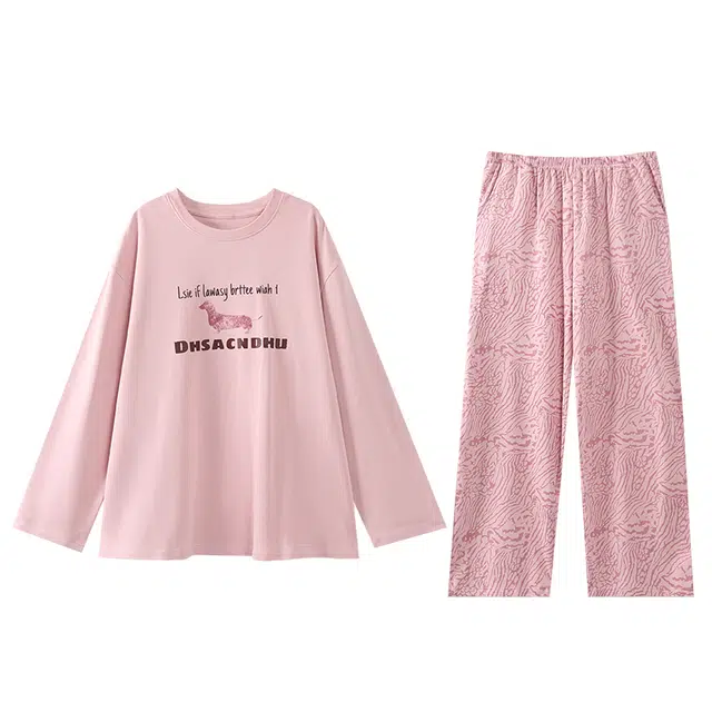 芬腾可安 秋冬季纯棉少女舒适设计感简约亲肤休闲透气家居服睡衣套装 女款