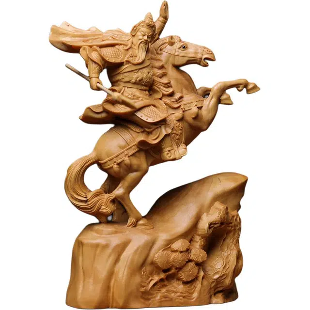 得笙陌 木雕家居武财神关公木质雕刻像中式工艺品客厅玄关摆饰#好运 黄杨木 木作摆件 男女同款情侣款